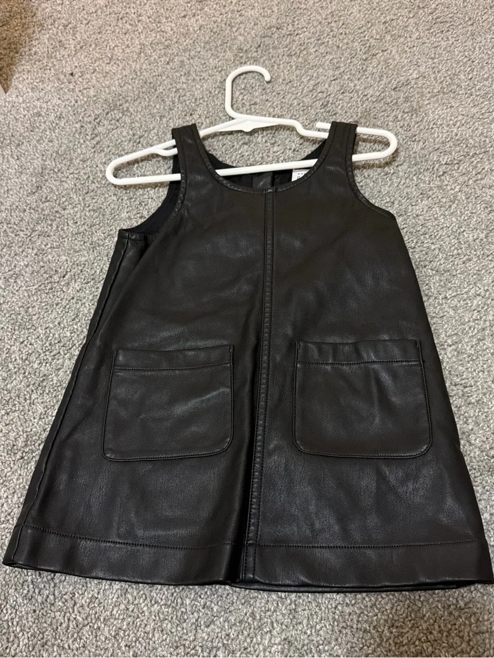 GAP Black Faux Leather Pocket Pinafore Dress